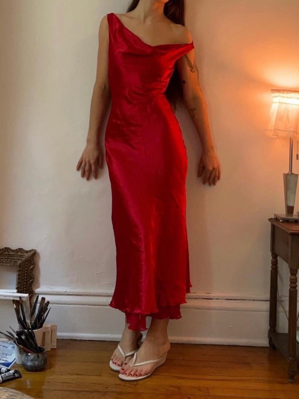 Red Vintage Silk Dress - Elegant Evening Dress